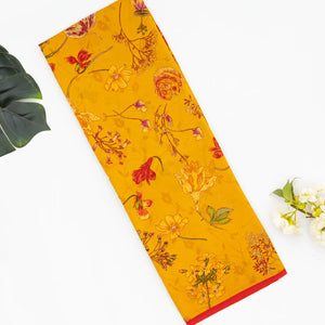 Mustard Woven Digital Printed Crepe Silk Saree With Floral Motifs