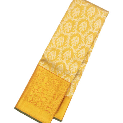 Gold Handloom Kanchipuram Silk Saree With Floral Jaal Motifs