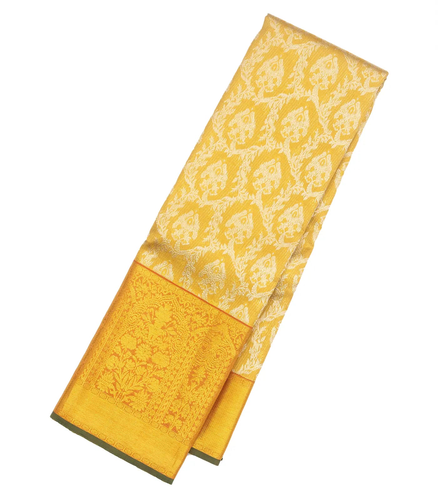 Gold Handloom Kanchipuram Silk Saree With Floral Jaal Motifs