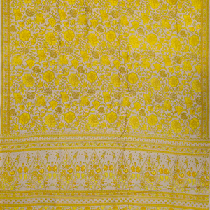 Taupe Handloom Chanderi Cotton Saree With Printed Yellow Floral Motifs