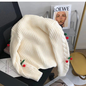 Alaine Statement Woolen Sweater with Cherry Detail