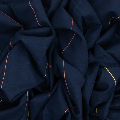 Navy Blue Handloom Bhujodi Cotton Saree With Stripes