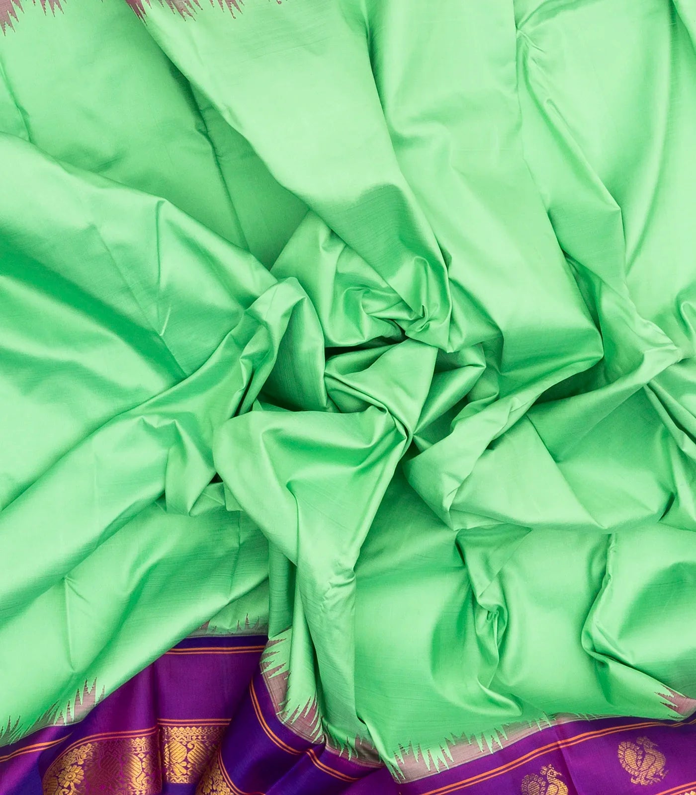 Aquamarine Handloom Kanchipuram Korvai Silk Saree With Purple Border