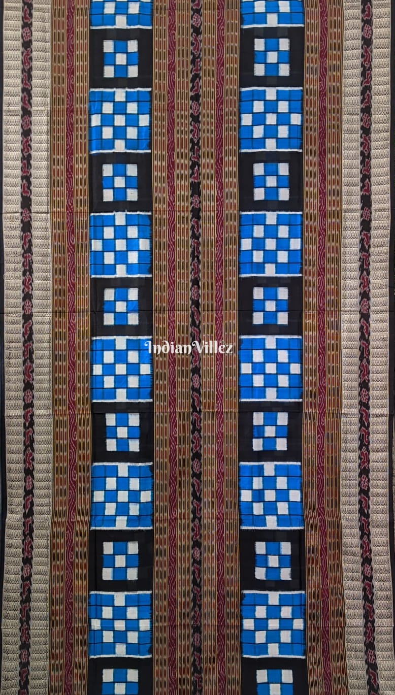 Blue Black Odisha Ikat Pasapali Bichitrapuri Silk Saree