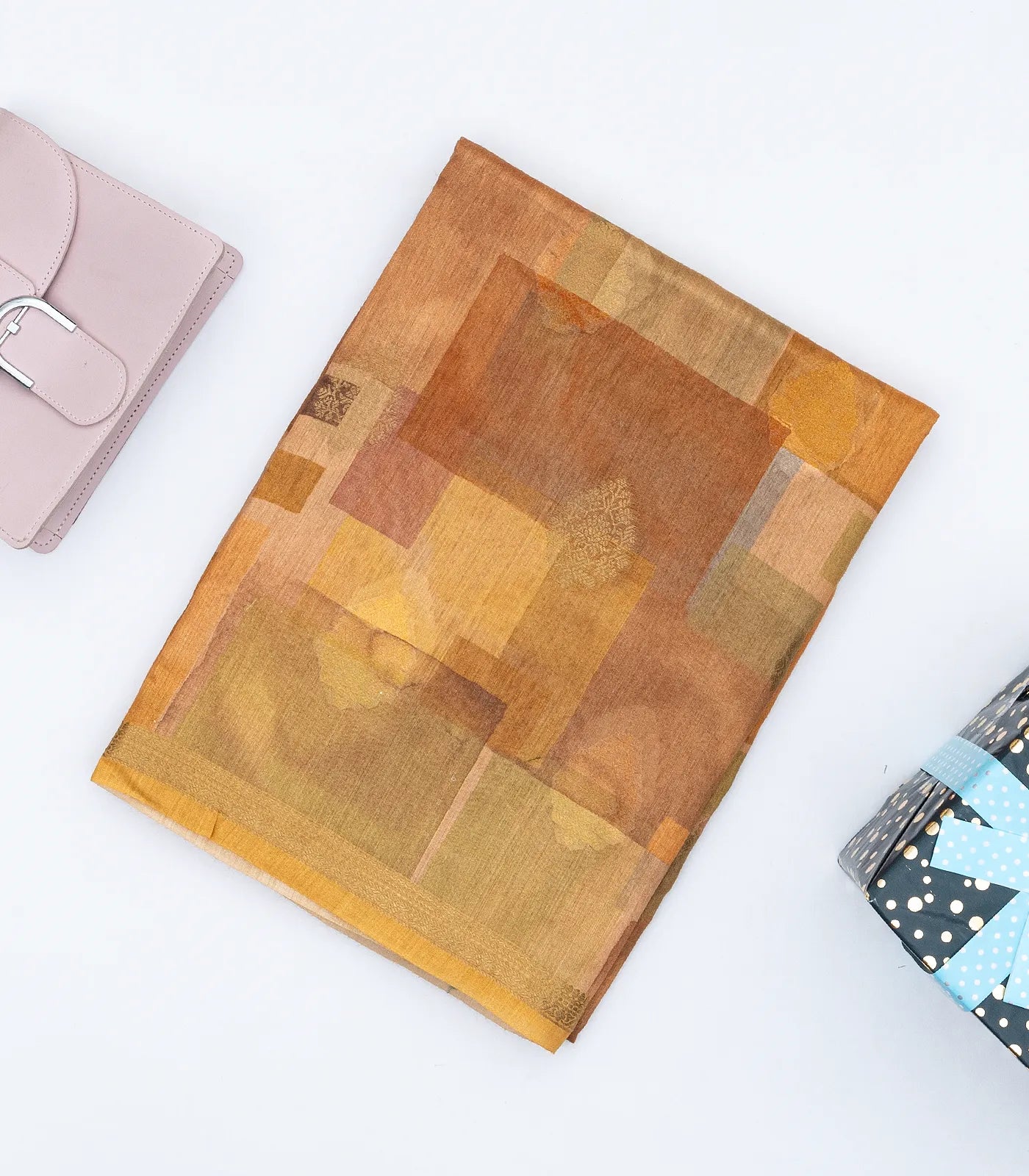 Beige Handloom Tussar Silk Saree Printed With Multi Colour Checks