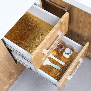 Kitchen Sheets for Shelves Waterproof Cupboard mats roll for Wardrobe Anti Slip mat for Kitchen Cabinet Shelf Liners Sheet roll Anti Slip mats for Floor Platform Fridge (Golden foil Paper)