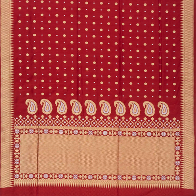 Crimson Handwoven Banarasi Silk Saree With Floral Motifs