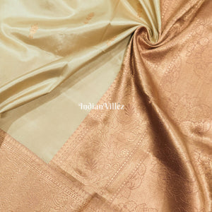 Cream Flower Motif Banarasi Katan Silk Saree