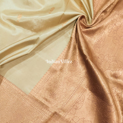 Cream Flower Motif Banarasi Katan Silk Saree