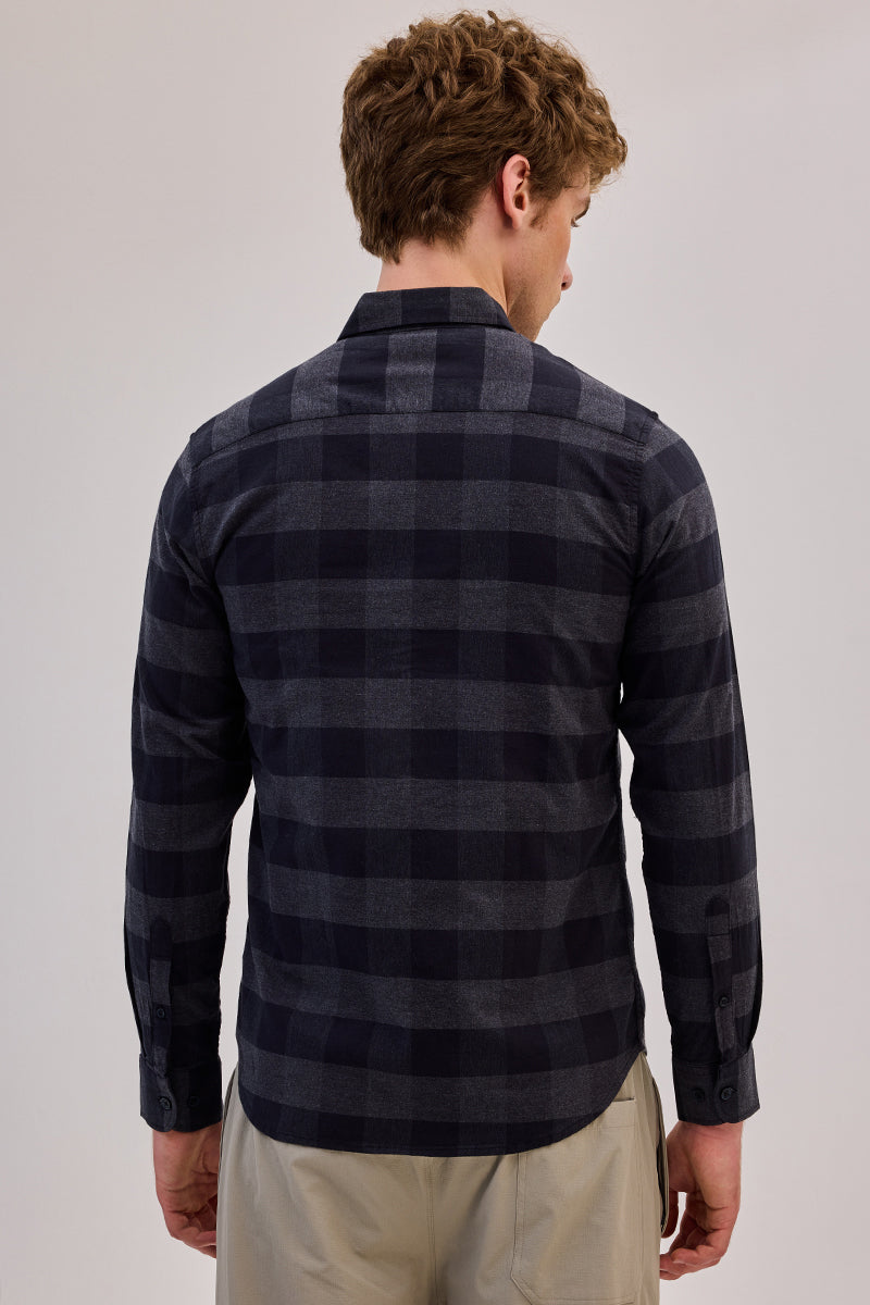 Charcoal Grey Checks Slim Fit Shirt