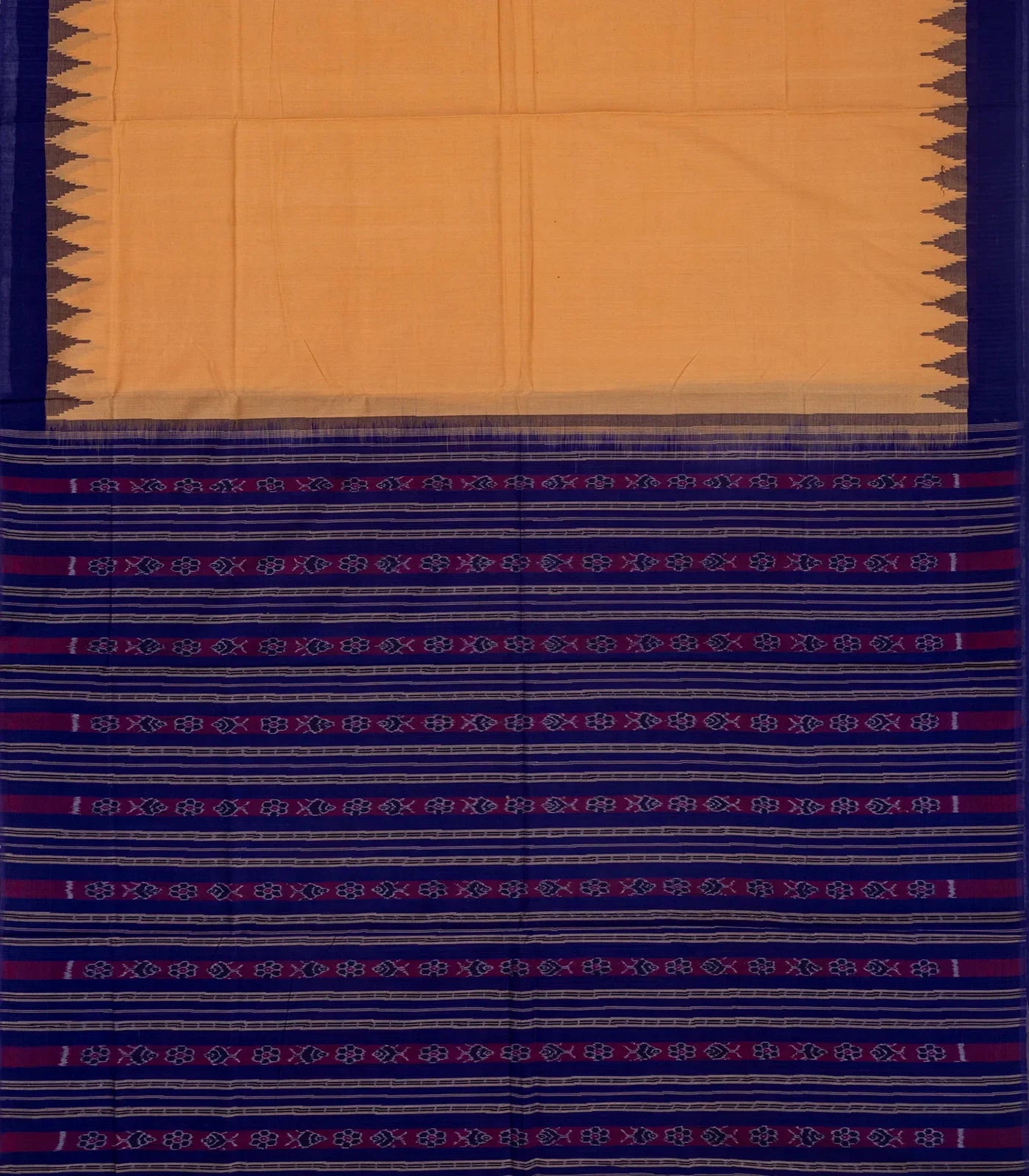 Sandal Handloom Orissa Cotton Saree With Contrast Purple Border