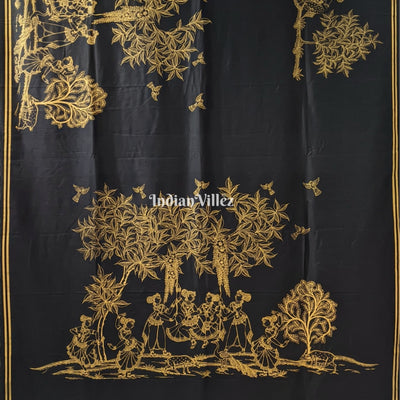 Black Single Line Pattachitra Saree
