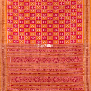 Orange Red Body Pasapali Odisha Ikat Khandua Silk Saree
