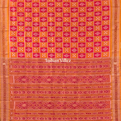 Orange Red Body Pasapali Odisha Ikat Khandua Silk Saree