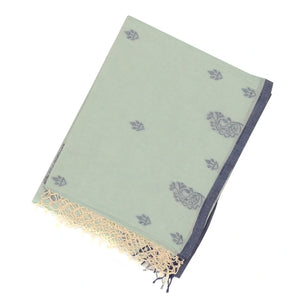 Light Blue Bengal Cotton Saree With Floral Motifs