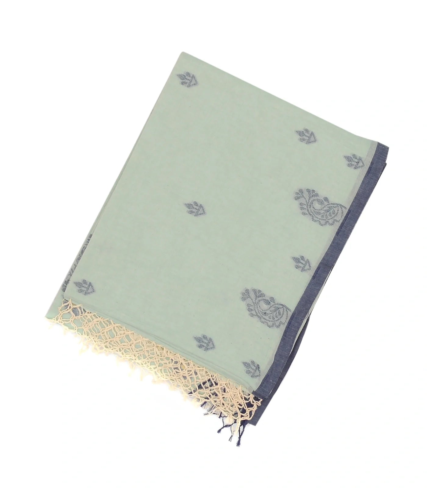 Light Blue Bengal Cotton Saree With Floral Motifs