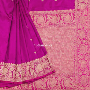 Purple Flower Motif Pure Banarasi Katan Silk Saree