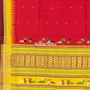 Red Ganjam Bomkai Sambalpuri Ikat Silk Saree