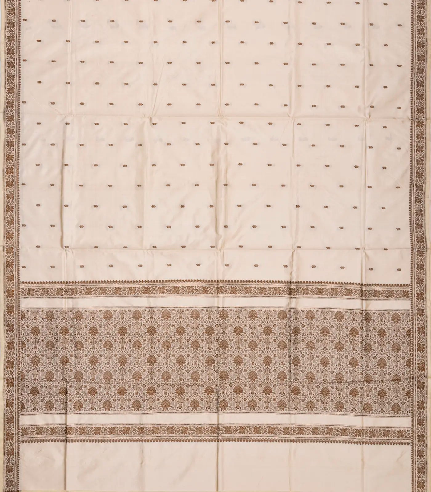 Taupe Banarasi Silk Saree With Floral Motifs