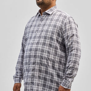 Grey Checks Linen Blend Shirt