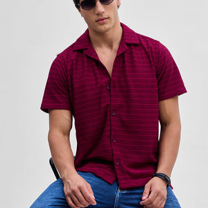 Red Textured Stripes Shirt
