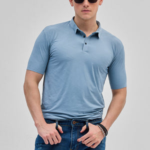 Blue Textured Stitchless Polo T-Shirt