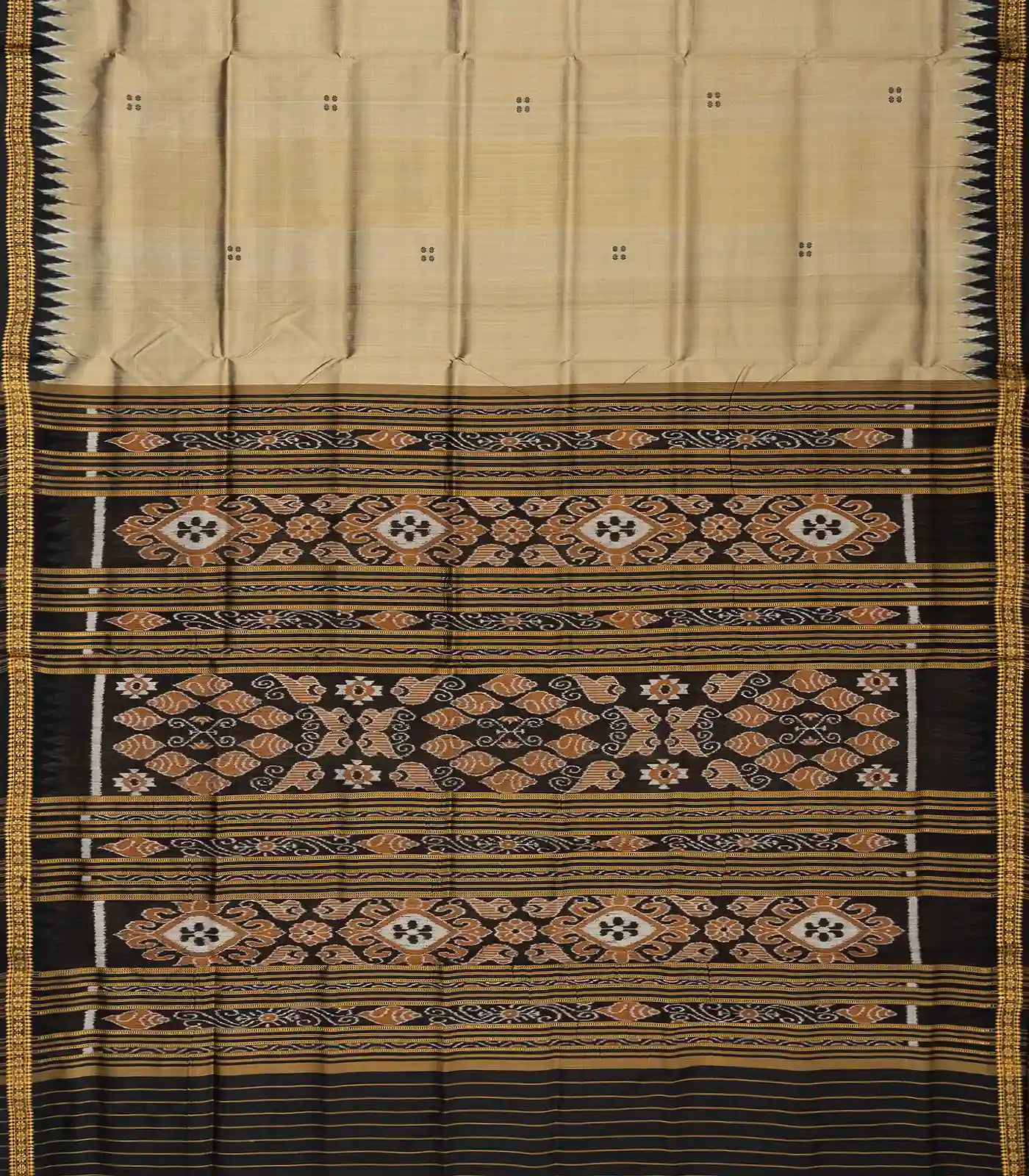 Beige Handloom Orissa Silk Saree With Button Buttas