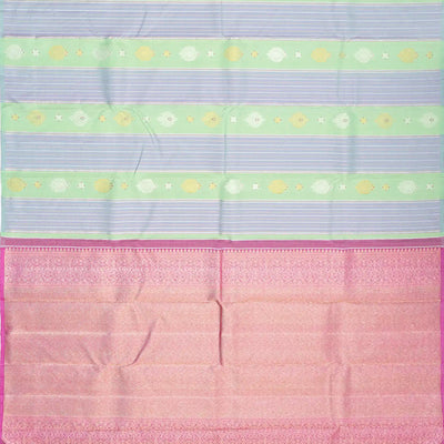 Grey Handloom Kanchipuram Silk Saree With Meena Floral Motifs