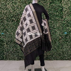 Black & White Ashwin Theme Pure Sambalpuri Silk Dupatta