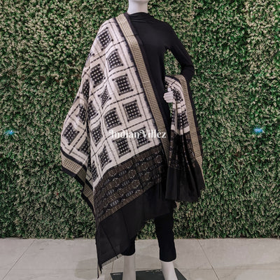 Black & White Ashwin Theme Pure Sambalpuri Silk Dupatta