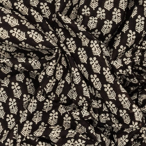 Black Woven Jaipur Cotton Saree Printed With Cream Floral Motifs