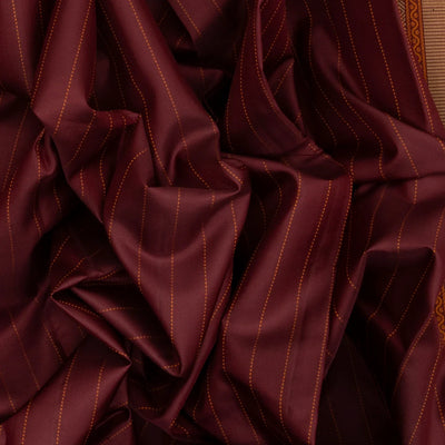 Maroon Handloom Kanchi Cotton Saree With Dotted Stripes