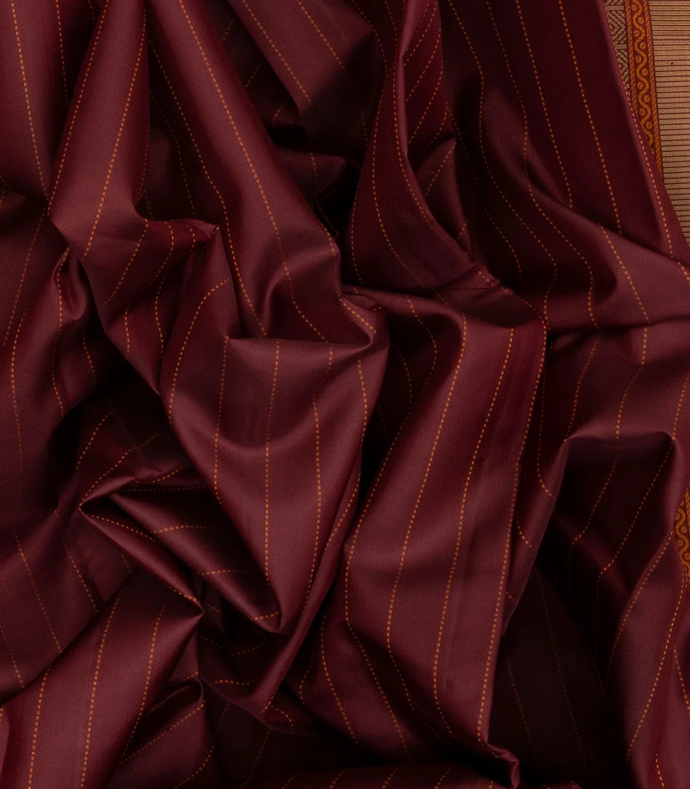 Maroon Handloom Kanchi Cotton Saree With Dotted Stripes