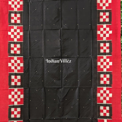 Black Red Jhoti Pasapali Theme Sambalpuri Ikat Bomkai Silk Saree