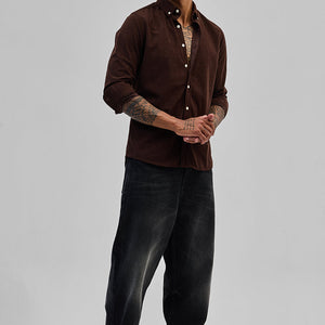 Dark Brown Slim Fit Corduroy Shirt
