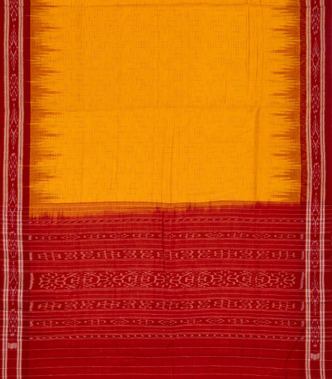 Yellow Handloom Orissa Cotton Saree With Contrast Red Border