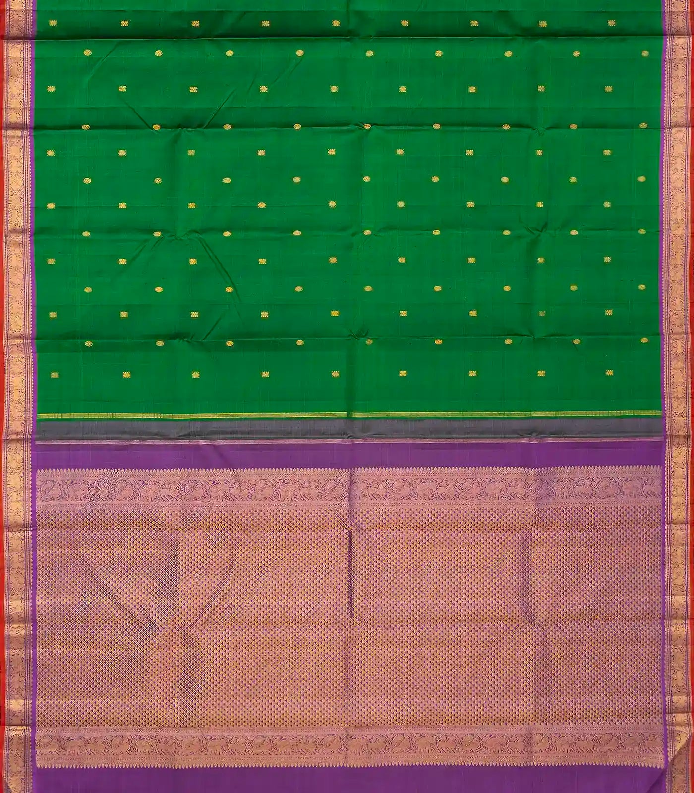 Dark Green Handloom Kanchipuram Silk Saree With Mango Buttas