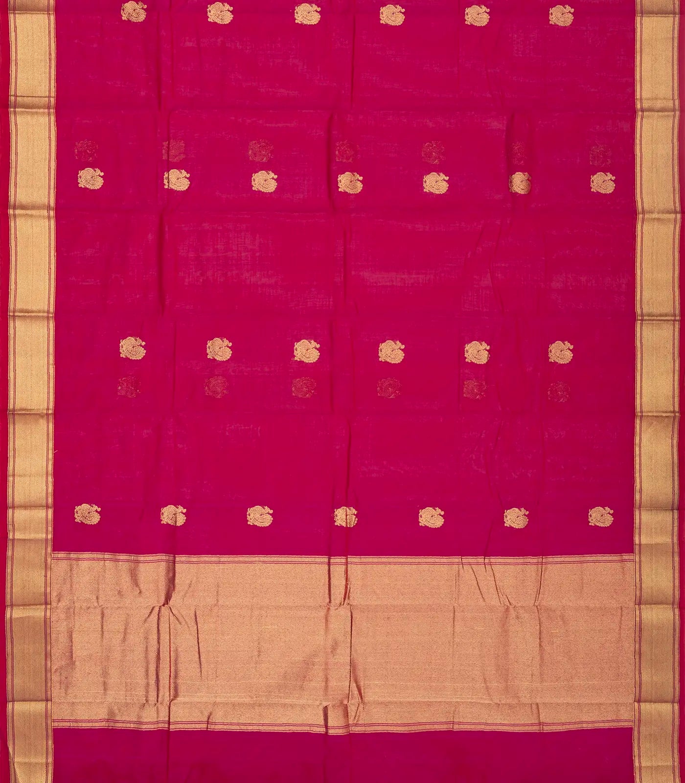 Hot Pink Handloom Kanchi Cotton Saree With Annam Buttas
