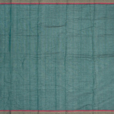 Teal Handloom Kanchi Cotton Saree With Checks & Dots