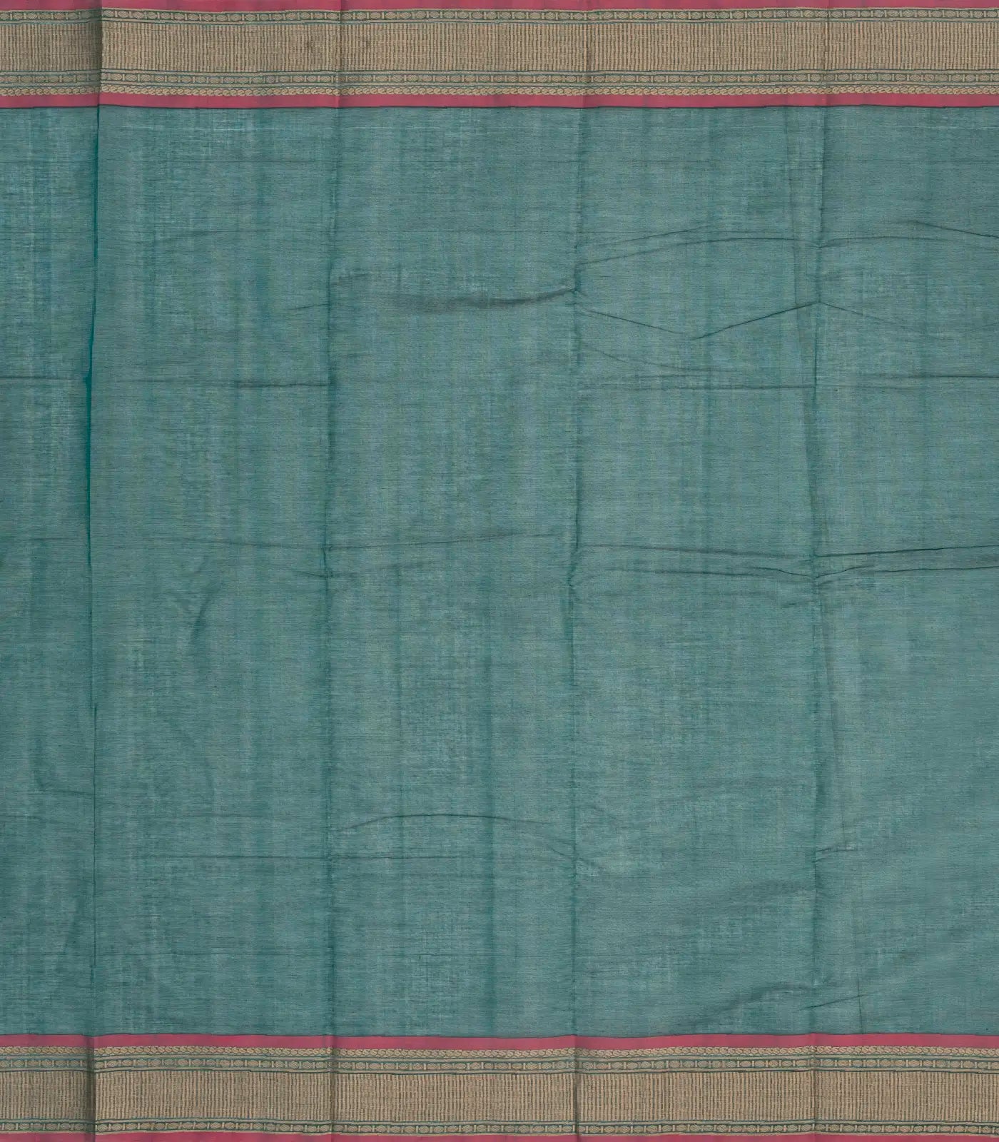 Teal Handloom Kanchi Cotton Saree With Checks & Dots