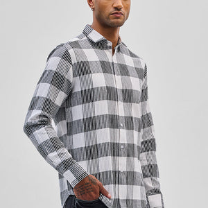 White Textured Checks Slim Fit Shirt
