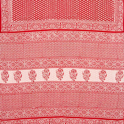 Red Woven Jaipur Cotton Saree Printed With Floral Motifs