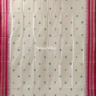 White Maroon Laxmi Pada & Mushroom Motif Sambalpuri Bomkai Silk Saree