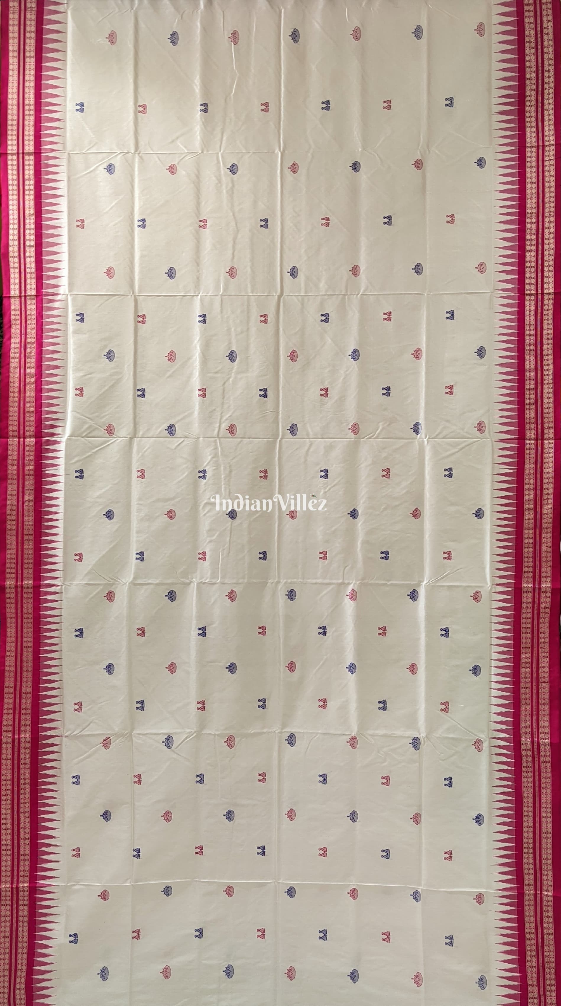 White Maroon Laxmi Pada & Mushroom Motif Sambalpuri Bomkai Silk Saree