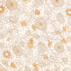 Orange intricately machine-printed kalamkari cotton saree, self-border & contrast pallu of floral print