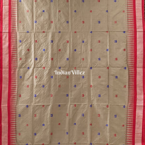 Bronze Pastel & Red Laxmi Pada & Lotus Motif Bomkai Saree