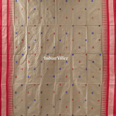 Bronze Pastel & Red Laxmi Pada & Lotus Motif Bomkai Saree
