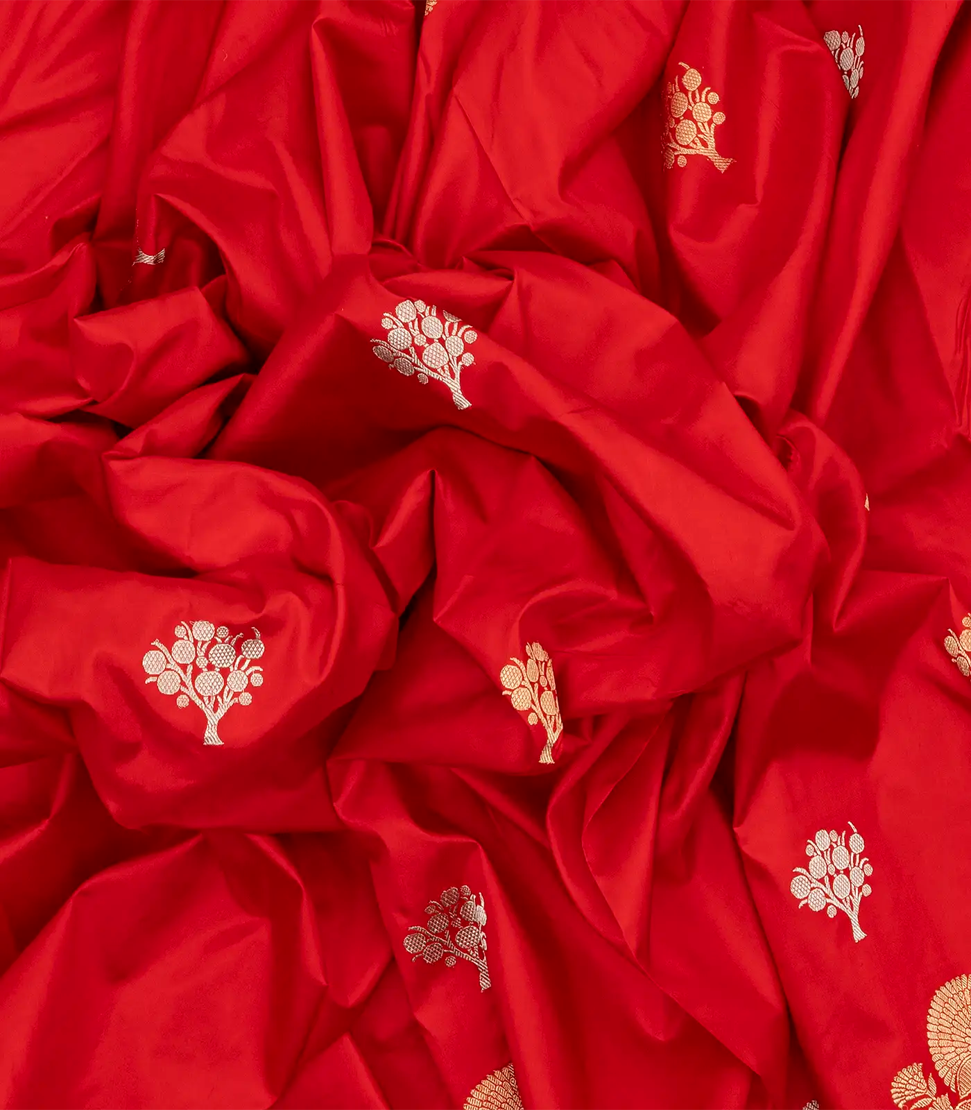 Red Handloom Banarasi Silk Saree With Floral Buttas