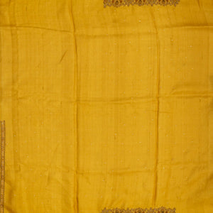 Mustard Handloom Tussar Silk Saree With Embroidered Motifs