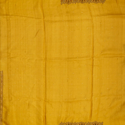 Mustard Handloom Tussar Silk Saree With Embroidered Motifs